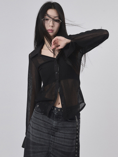 韩国代购Raucohouse Bella pleated see-through shirt 透视衬衫