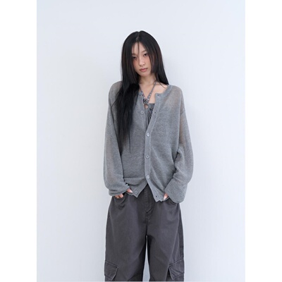 lowear韩代长袖薄透针织开衫