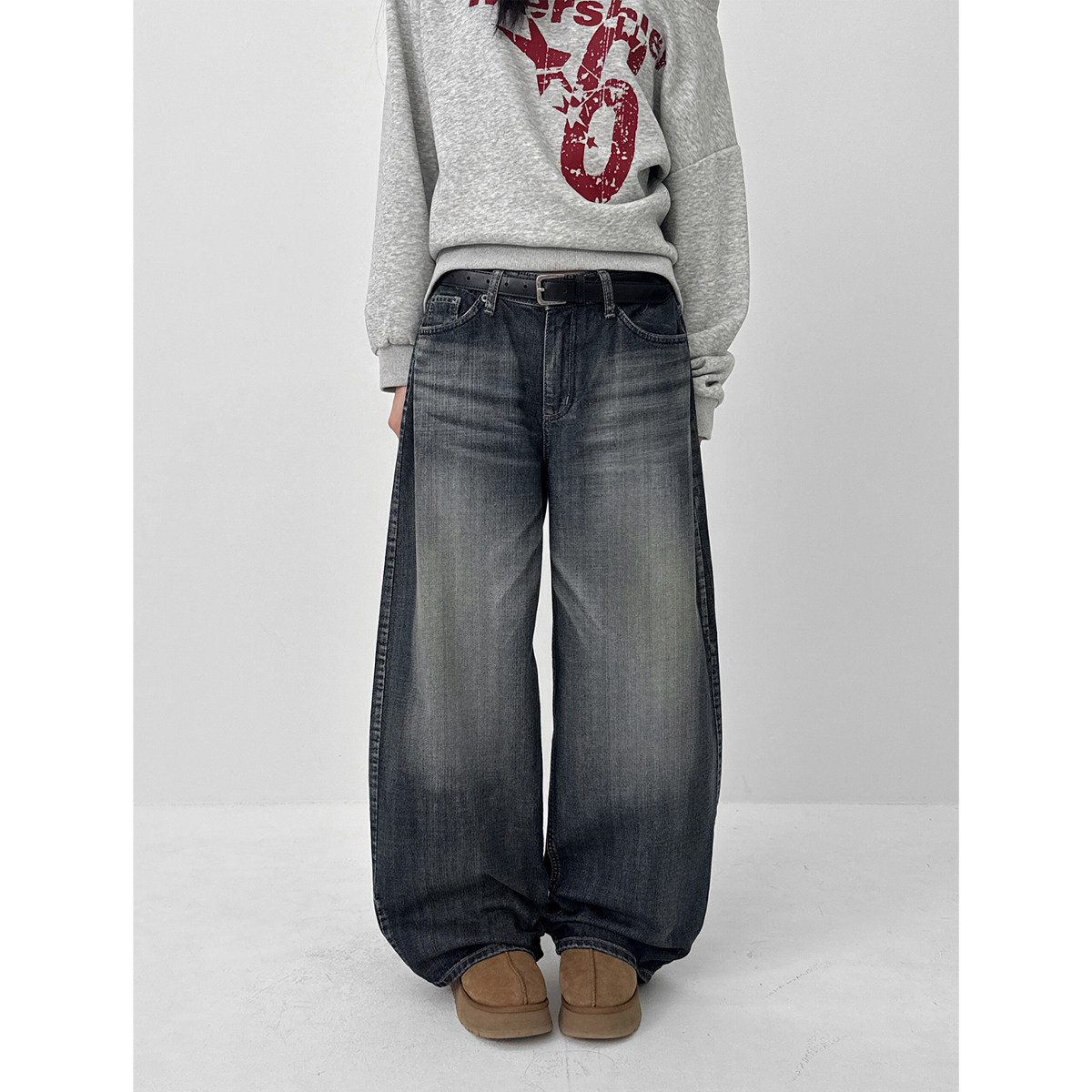 韩国代购26 Luncun Washington Wide Denim Pants 水洗磨白牛仔裤