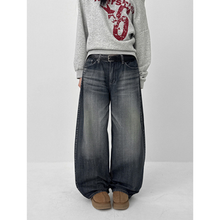 韩国代购26 Luncun Washington Wide Denim Pants 水洗磨白牛仔裤