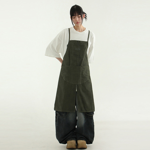 pocket cotton apron 设计师款 围裙百搭 韩国代购 复古工装 washed