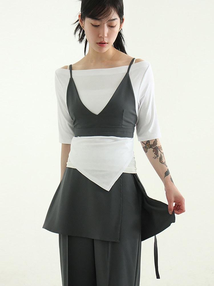 韩国代购24S/S back banding bustier 设计师款复古抹胸背心百搭