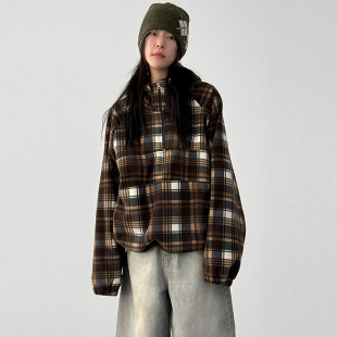 zip anorak 25F 格子连帽外套 check fleece 韩国代购 neck