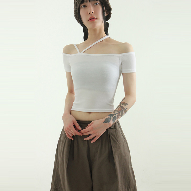 Localmansion韩代露肩短袖T恤