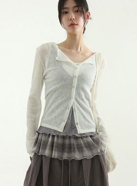 韩国代购25S/S shell button golgi cardigan 设计师微透长袖开衫