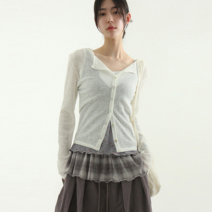 shell button 开衫 25S 设计师微透长袖 cardigan 韩国代购 golgi