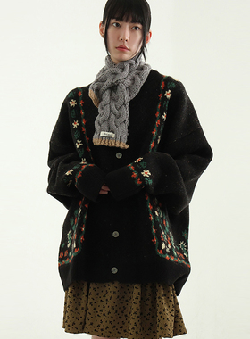 韩国代购24F/W flower pattern knit cardigan设计师花朵针织开衫