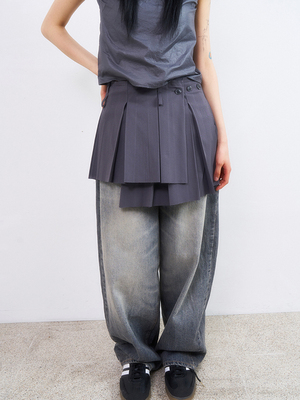 Raucohouse韩代不对称褶皱半身裙