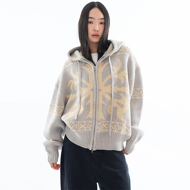 韩代Raucohouse Cowichan heavy knit hood zip-up 连帽针织开衫