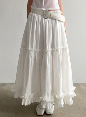 adelio韩代soft cotton frill long skirt亲肤棉质荷叶边半身长裙