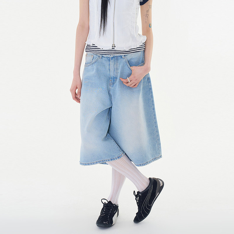 韩代Raucohouse Jaxel denim bermuda pants 水洗牛仔半腿裤百搭