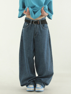 wide 宽松牛仔裤 unisex jean blue deep oversize 23F 韩国代购