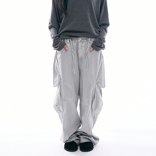 韩代Raucohouse Curve panel cargo cotton wide pants 工资长裤