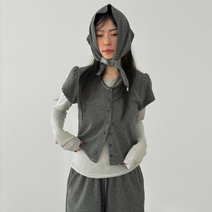 stripe terry 开衫 26A 设计师条纹短袖 cardigan 韩国代购 half