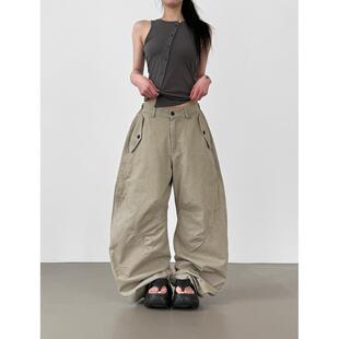 韩国代购26S/S buckle curved cotton pants (unisex) 工装长裤
