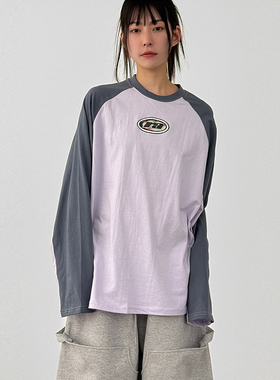 韩国代购26A/W two tone raglan printed cotton tee插肩印花长袖