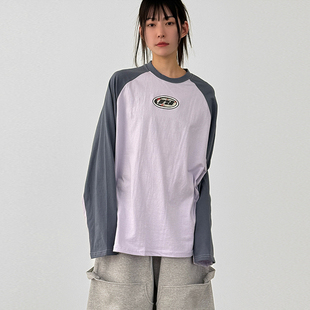 韩国代购26A/W two tone raglan printed cotton tee插肩印花长袖