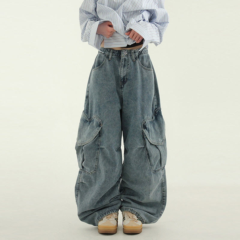 国内现货25A/W heart pocket wide jean设计师口袋宽松水洗牛仔裤