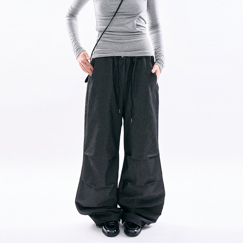 Raucohouse韩代竖纹抽绳长裤