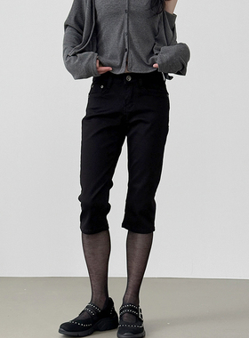 韩国代购25F/W cotton capri pants 设计师款修身黑色半腿裤百搭