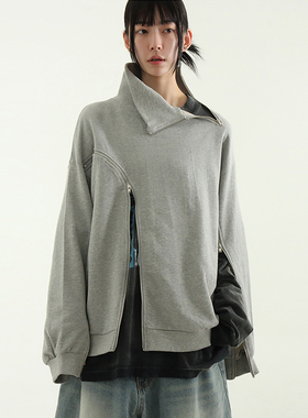 韩国代购24F/W unbal zip-up cotton mtm 设计师侧边拉链卫衣女