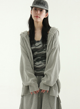 韩代25 hand warmer dyed golgi knit hood zip-up(unisex)针织衫