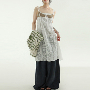back slit square 韩国代购 sleeveless lace ops吊带连衣裙 25S