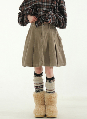 韩国代购23F/W corduroy tennis skirt 设计师款灯芯绒短裙复古女