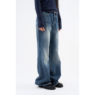 Raucohouse韩代 Boyfit bootcut denim pants 水洗磨白牛仔裤女