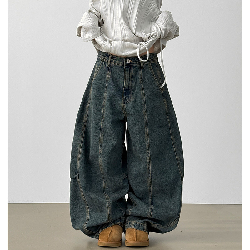 韩国代购26A/W curved section denim pants (unisex)水洗牛仔裤