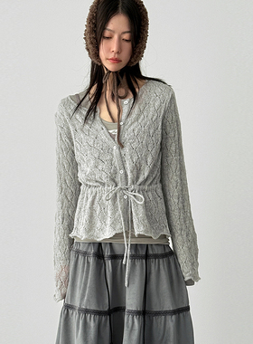 韩国代购26A/W mohair string knit cardigan 设计师长袖针织开衫