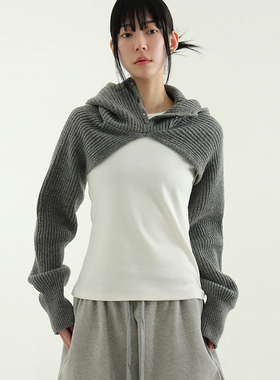 韩国代购24 golgi knit hood bolero设计师款长袖披肩短款针织衫