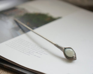 原创925纯银镶玉和田玉兰花 做旧复古时尚女发簪发钗头饰生日礼物