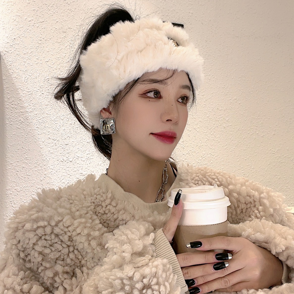 冬季保暖宽边毛绒发带女网红发箍