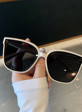 gm同款大框米白色圆脸墨镜时尚