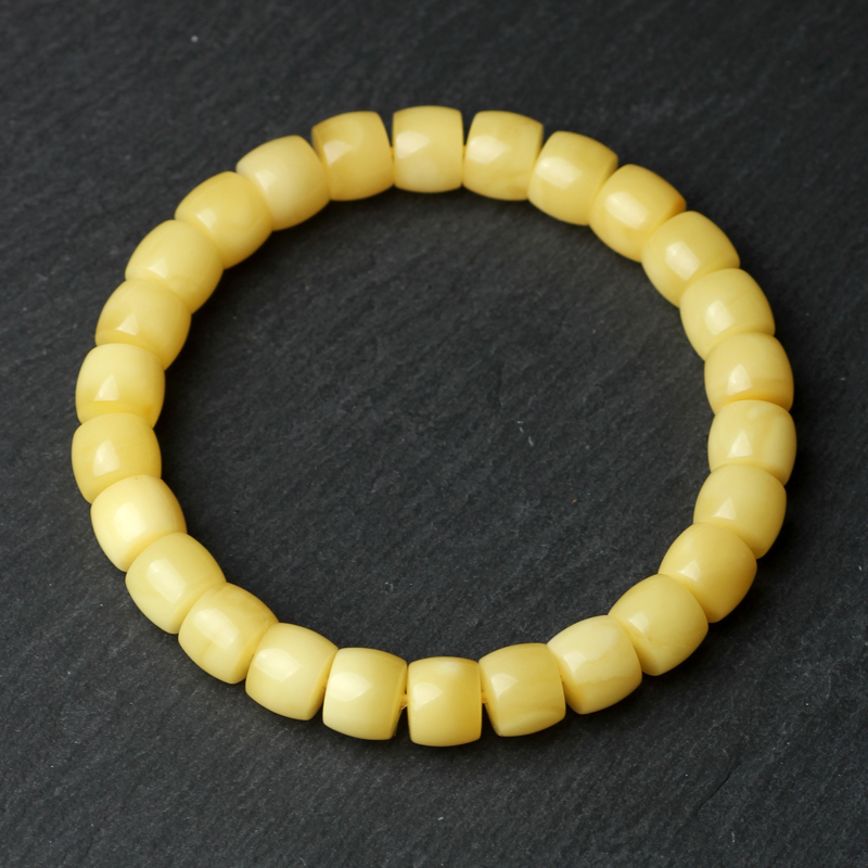 天然蜜蜡直切手串白花俄料原石老型珠手链女男圆桶珠花蜡琥珀单圈