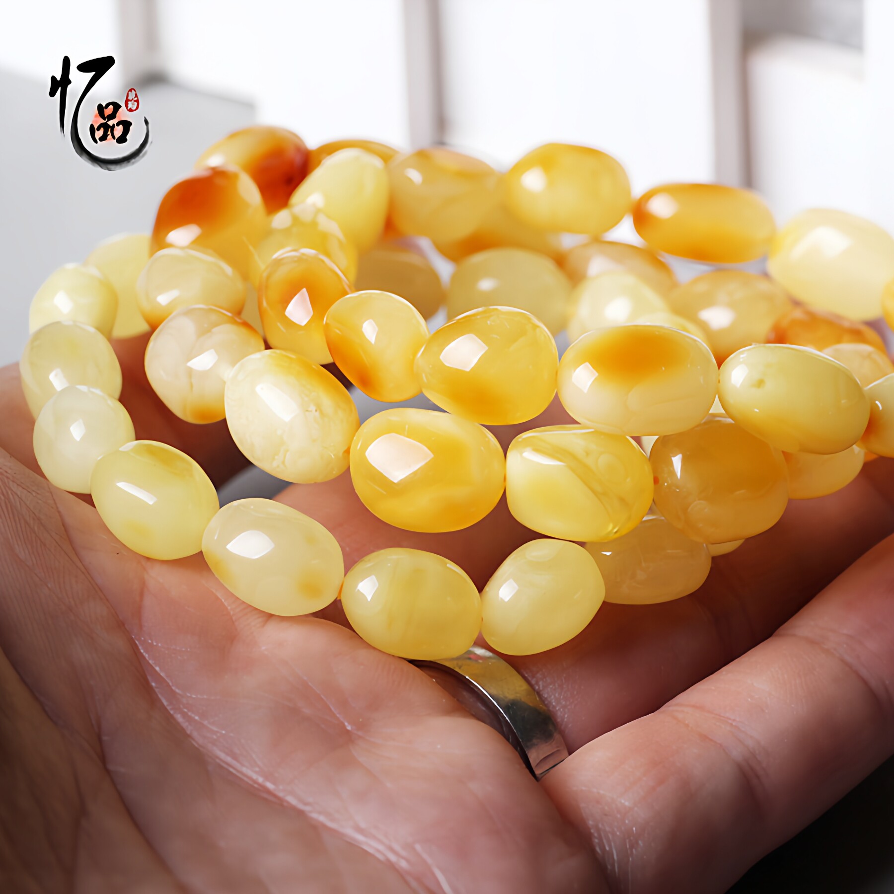 天然原石蜜蜡随形手串鸡油黄琥珀白花蜜随行手链男士女款随型散珠