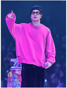 破洞套头长袖 Ann 红色个性 王嘉尔同款 宽松毛衣News潮牌 Andelman