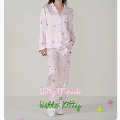 News潮牌SILKY MIRACLEx Hello Kitty联名真丝睡衣套装甜美度假