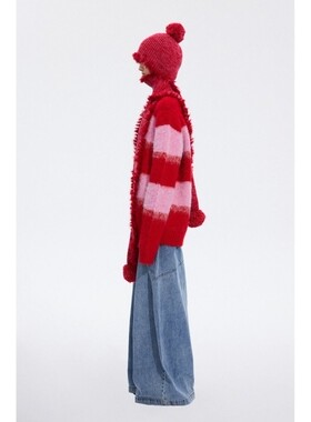 YOUPPIE!22秋冬设计师学院风红色兔毛羊毛连帽 围巾D2Y Boutique