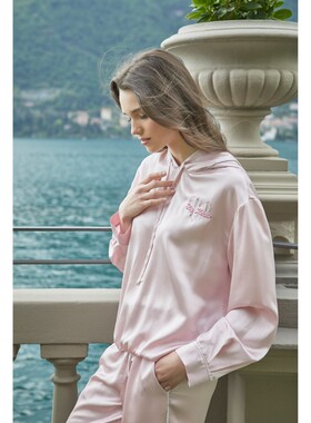 SILKY MIRACLE居家服GAIETY系列女士真丝镶水晶帽衫运动套装可外