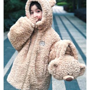 13DE MARZO童装 男女同款24秋冬新款玩偶形象毛绒手提包儿童包包