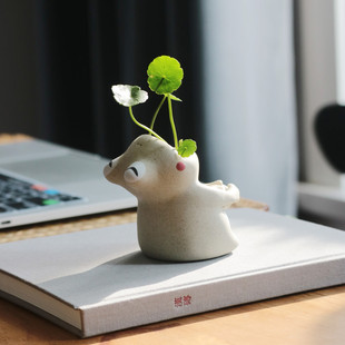 青蛙小花器花盆陶瓷陶盆水培花盆铜钱草花盆创意卡通可爱动物花器