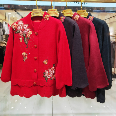 大码外套绣花喜婆婆婚宴羊毛衫