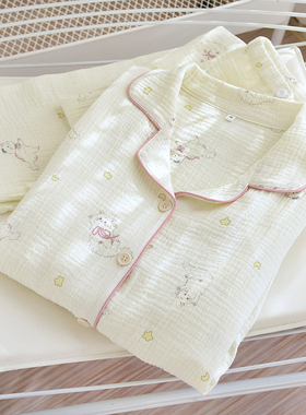 春夏季双层纯棉纱布胸垫月子服哺乳套装薄款孕妇睡衣产妇大码产后