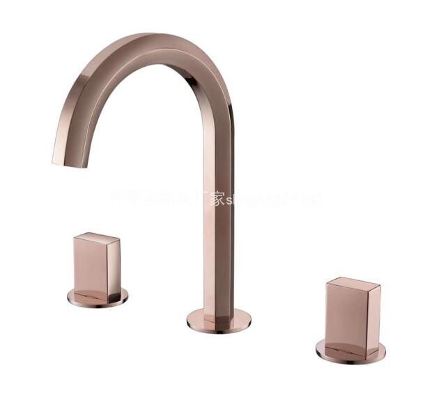 玫瑰金 双控三件套分体双把面盆龙头全铜台盆三孔龙头30344实拍