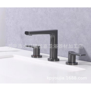 开平优嘉卫浴 枪灰双控分体双把手面盆水龙头三孔面盆龙头30546