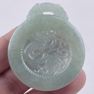 拍卖缅甸天然翡翠A货老坑冰糯种龙凤吊坠挂件玉佩男女款