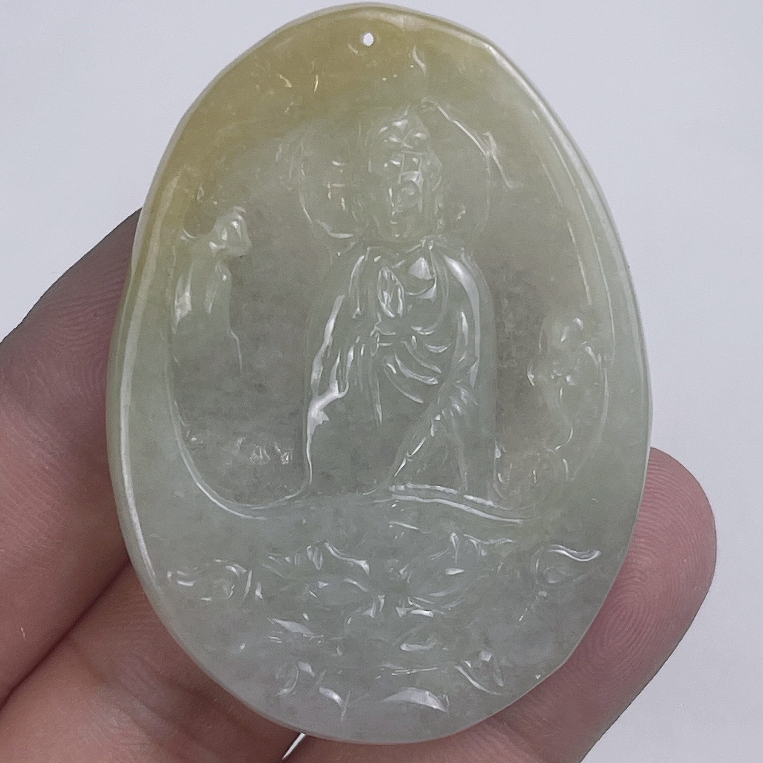 缅甸天然翡翠a货黄翡降龙观音吊坠天然玉石男士观音项链玉坠