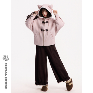 甜鱼少盐[绒卷卷]奶呼呼白色毛呢裤子女冬加厚2025新款羊毛糯米裤